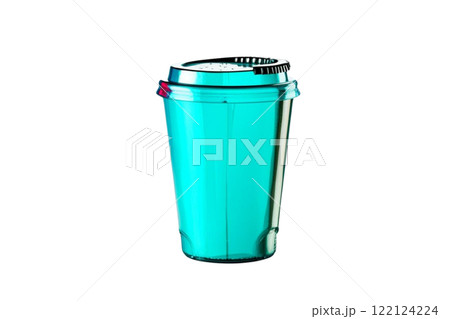A 3D paper to go coffee cup and plastic lid isolated on a white background with clipping pat 122124224