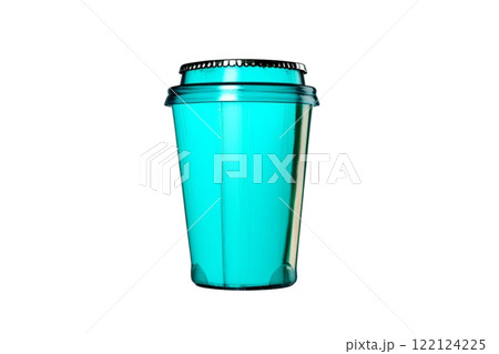 A 3D paper to go coffee cup and plastic lid isolated on a white background with clipping pat 122124225