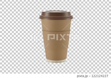 A 3D paper to go coffee cup and plastic lid isolated on a white background with clipping pat 122124227