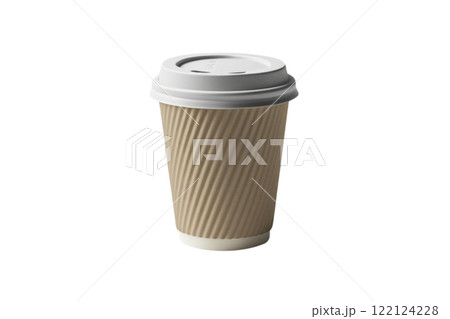A 3D paper to go coffee cup and plastic lid isolated on a white background with clipping pat 122124228