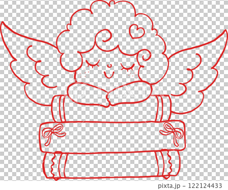 Retro Valentine Bookish Cupid with Book Stack Outline Retro Valentine Bookish Cupid with Book Stack Outline 122124433
