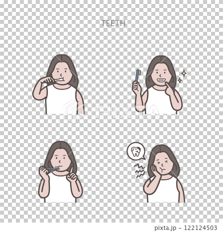 一個女人刷牙的臉部表情集 一個女人刷牙的臉部表情集 122124503