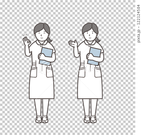 カルテを持った医療従事者の女性全身イラスト1 122124584