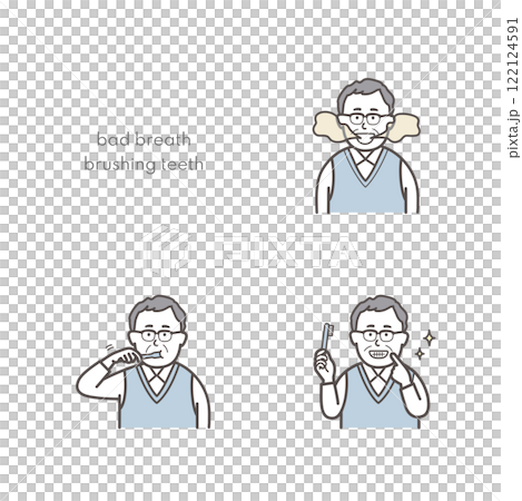 高齢男性の歯磨きイラストセット 122124591