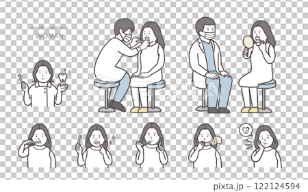Young woman dental clinic illustration set Young woman dental clinic illustration set 122124594