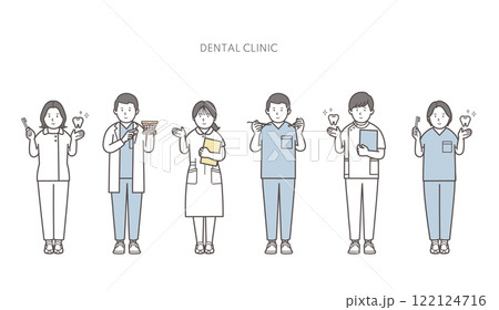 歯医者、歯科衛生士、歯科医スタッフのイラスト 歯医者、歯科衛生士、歯科医スタッフのイラスト 122124716