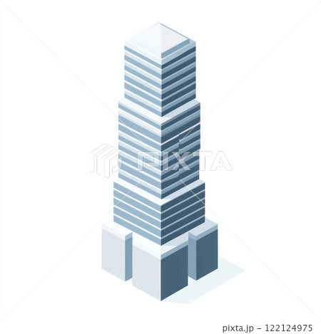 Modern skyscraper design featuring stepped structure and geometric shapes, showcasing sleek and innovative architectural style 122124975