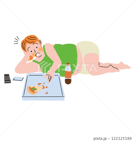 肥満の女性が食べていたピザが一切れになった 肥満の女性が食べていたピザが一切れになった 122125189