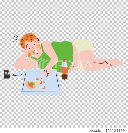 肥満の女性が食べていたピザが一切れになった 肥満の女性が食べていたピザが一切れになった 122125189