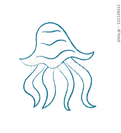 Chalk silhouette jellyfish. Crayon ocean creature. Underwater life, graphic texture, potential for aquatic illustrations. Chalk silhouette jellyfish. Crayon ocean creature. Underwater life, graphic texture, potential for aquatic illustrations. 122126012