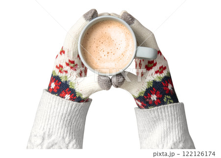 ミルク入りコーヒーを持つ女性 ミルク入りコーヒーを持つ女性 122126174