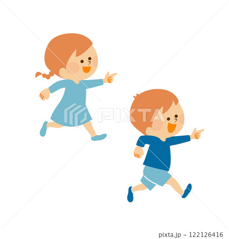 指差し　走るかわいい子供たちのイラスト素材 122126416