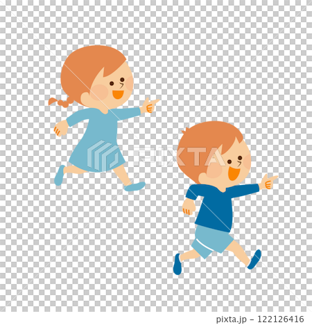指差し　走るかわいい子供たちのイラスト素材 122126416