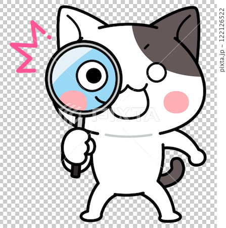 A cat character discovering something with a magnifying glass A cat character discovering something with a magnifying glass 122126522