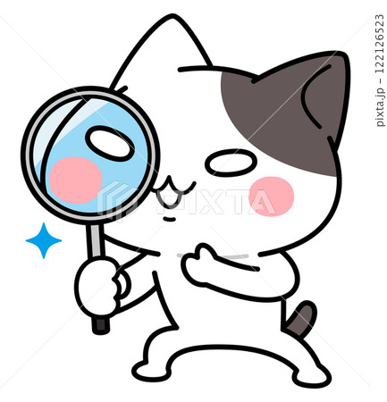 虫眼鏡で念入りに調べる猫のキャラクター2 虫眼鏡で念入りに調べる猫のキャラクター2 122126523