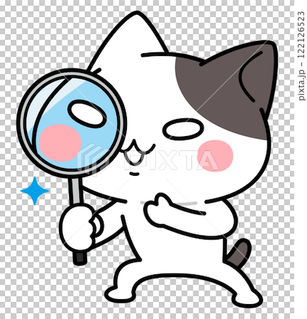 Cat character examining carefully with a magnifying glass 2 Cat character examining carefully with a magnifying glass 2 122126523