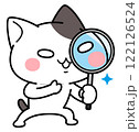 虫眼鏡で念入りに調べる猫のキャラクター1 122126524