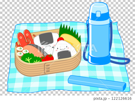 便當盒和水瓶插畫 便當盒和水瓶插畫 122126616