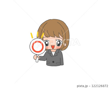 マルの札を持つ女性社員 マルの札を持つ女性社員 122126872