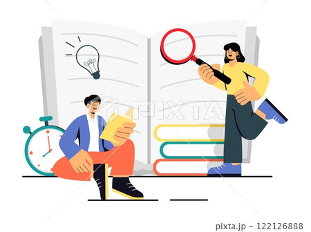 Book Club Vector Illustration featuring a Group of Men and Women Reading Together, Sharing Literature, and Fostering Education and Self-Development Book Club Vector Illustration featuring a Group of Men and Women Reading Together, Sharing Literature, and Fostering Education and Self-Development 122126888