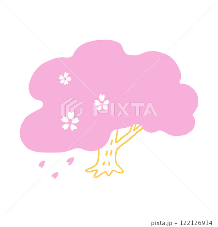 ゆるやかタッチの桜の木 122126914