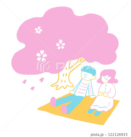 お花見をする男女 122126915