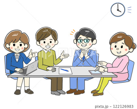 4人ビジネスミーティング進捗状況を確認するリーダー 122126983