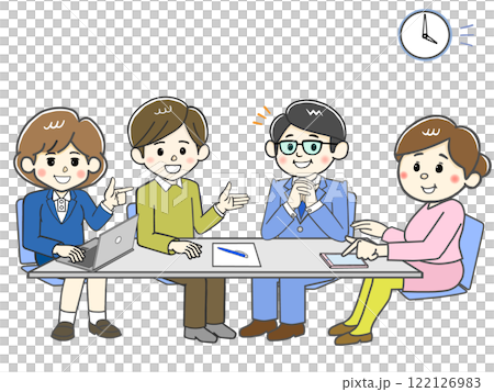 4人ビジネスミーティング進捗状況を確認するリーダー 122126983