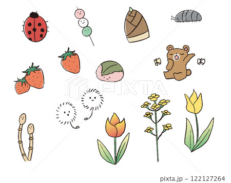 ペンで描いた風春のカラーイラストセット ペンで描いた風春のカラーイラストセット 122127264