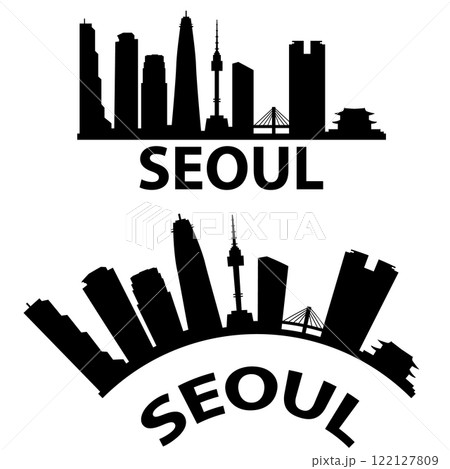 Seoul city skyline silhouette. South Korea skyline sign. Landscape City Design. flat style. Seoul city skyline silhouette. South Korea skyline sign. Landscape City Design. flat style. 122127809