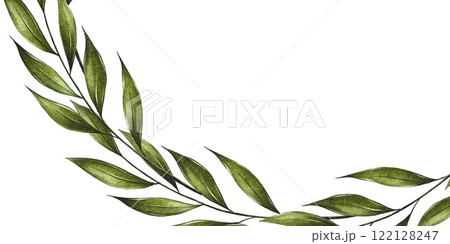 Banner, postcard Watercolor Green Leaves 122128247