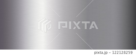 Silver metallic gradient texture. Grey metal foil background. Wide shiny titan or aluminum sheet for label, plate, sign, tag, print. Stainless steel textured material surface. Vector chrome backdrop Silver metallic gradient texture. Grey metal foil background. Wide shiny titan or aluminum sheet for label, plate, sign, tag, print. Stainless steel textured material surface. Vector chrome backdrop 122128259