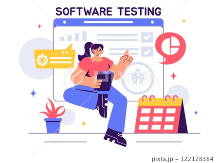 Software Testing Vector Illustration featuring Application Engineering, Debugging Processes, Development Workflow, Programming, and Coding 122128384