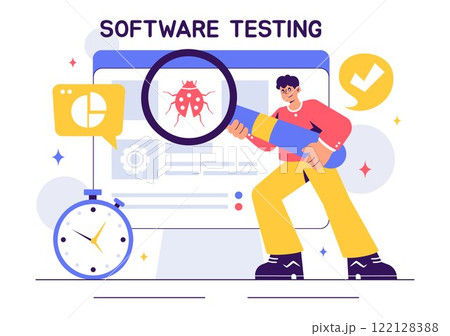 Software Testing Vector Illustration featuring Application Engineering, Debugging Processes, Development Workflow, Programming, and Coding 122128388