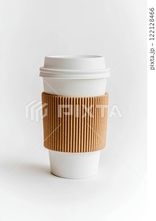 Minimalist Mockup of a White Coffee Cup - A sleek white coffee cup perfect for branding, featuring a smooth surface ideal for custom designs and logos. 122128466