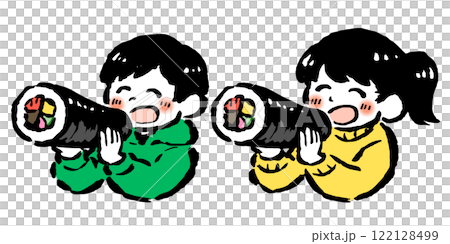 孩子們吃 Ehomaki，手繪筆觸插圖 122128499