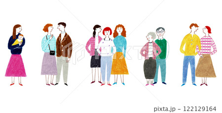 手描きイラスト　人々のセット	 122129164