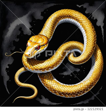 黄金の蛇です。AI生成画像を利用してます。のイラスト素材 [122129321