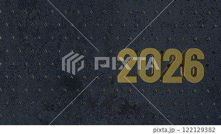 The Gold 2026 on metal plate for Background concept 3d rendering. 122129382