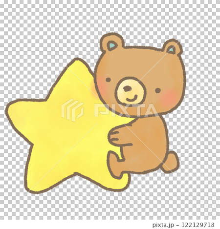 一隻可愛的熊拿著一顆星星的變形插圖 122129718