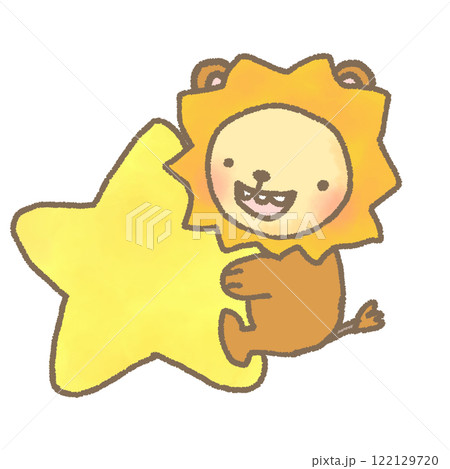 星を持っているかわいいライオンのデフォルメイラスト 星を持っているかわいいライオンのデフォルメイラスト 122129720