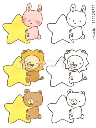 星を持っているかわいい動物のデフォルメイラスト セット 星を持っているかわいい動物のデフォルメイラスト セット 122129722