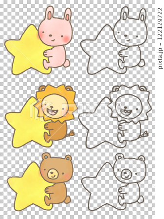 星を持っているかわいい動物のデフォルメイラスト セット 星を持っているかわいい動物のデフォルメイラスト セット 122129722