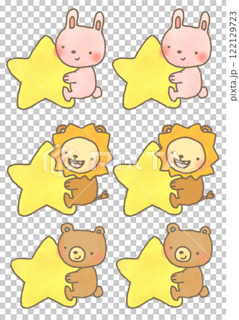 A set of cute animal deformed illustrations holding stars 122129723