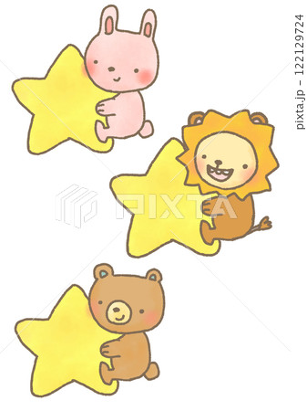 星を持っているかわいい動物のデフォルメイラスト セット 122129724