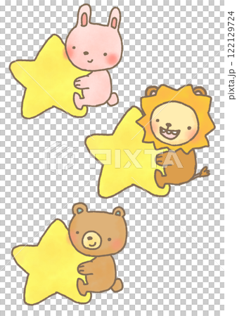 A set of cute animal deformed illustrations holding stars 122129724