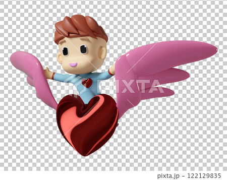 boy riding winged red heart isolated. happy valentine's day concept, 3d illustration render boy riding winged red heart isolated. happy valentine's day concept, 3d illustration render 122129835
