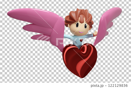 girl riding winged red heart isolated. happy valentine's day concept, 3d illustration render girl riding winged red heart isolated. happy valentine's day concept, 3d illustration render 122129836