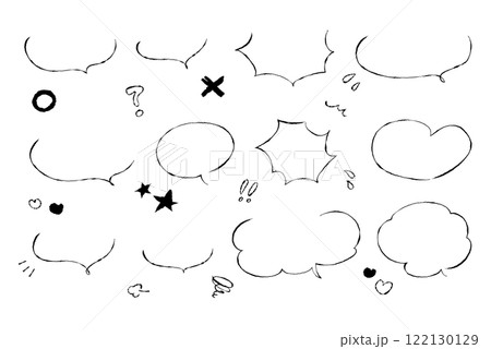 インクペンで描いたおしゃれな手書き風、落書き風のかわいいふきだしセット 122130129