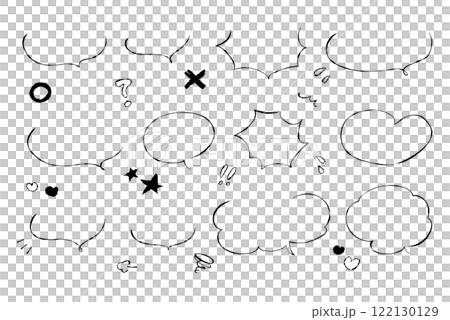 インクペンで描いたおしゃれな手書き風、落書き風のかわいいふきだしセット 122130129